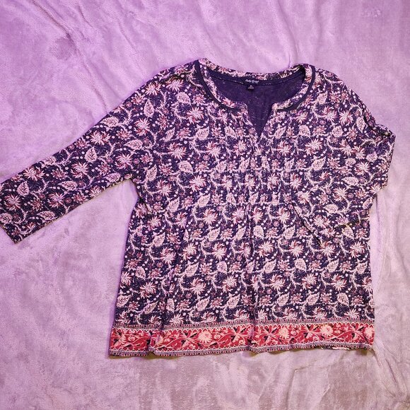Lucky Brand Tops - Lucky Brand XL popover shirt Navy & Orange